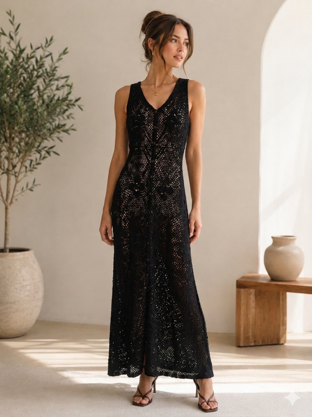 Contempo Casuals - Black Crochet Maxi Dress